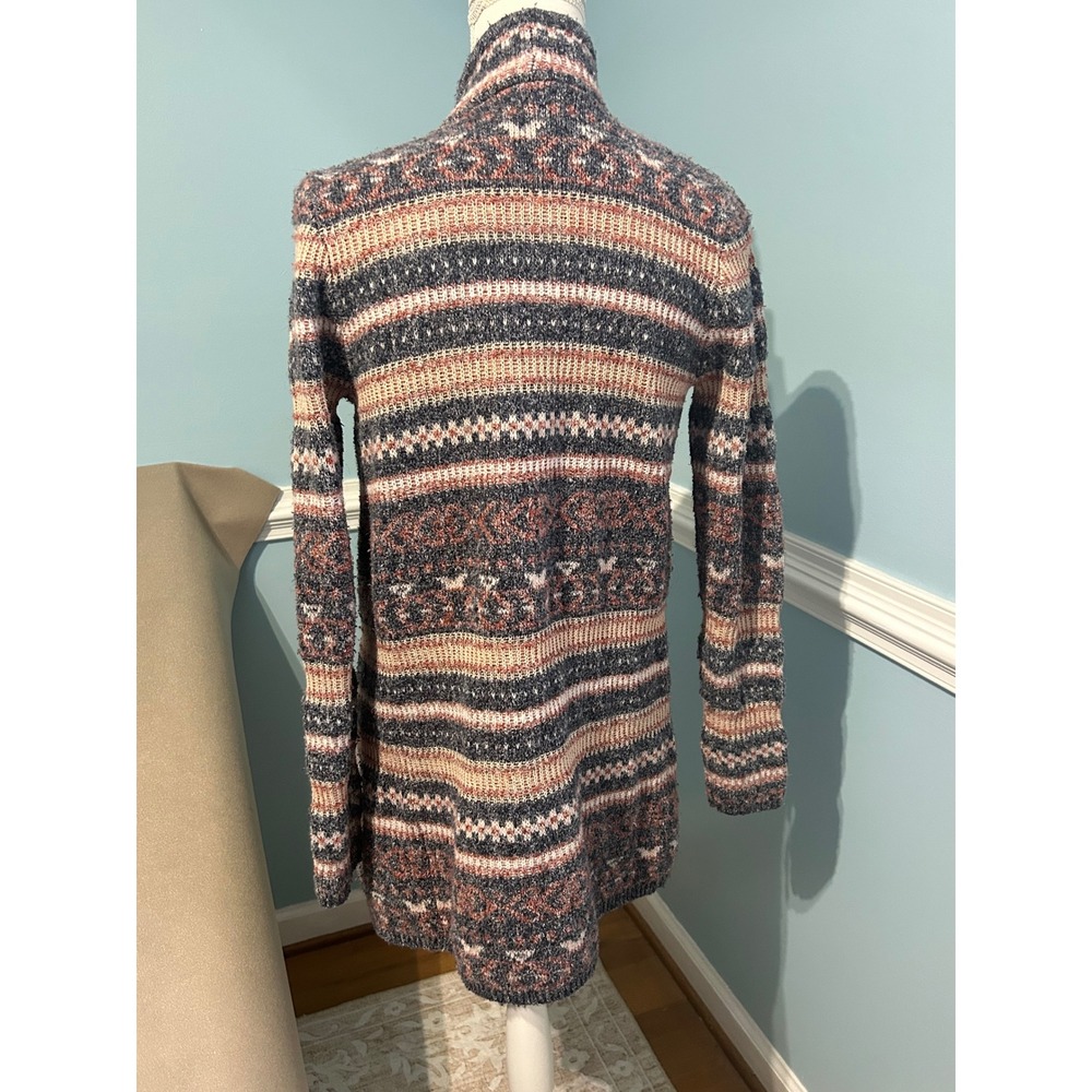 Lucky Brand Womens Fair Isle Striped Open Front Cardigan Sweater Blue Rust M - Picture 8 of 8